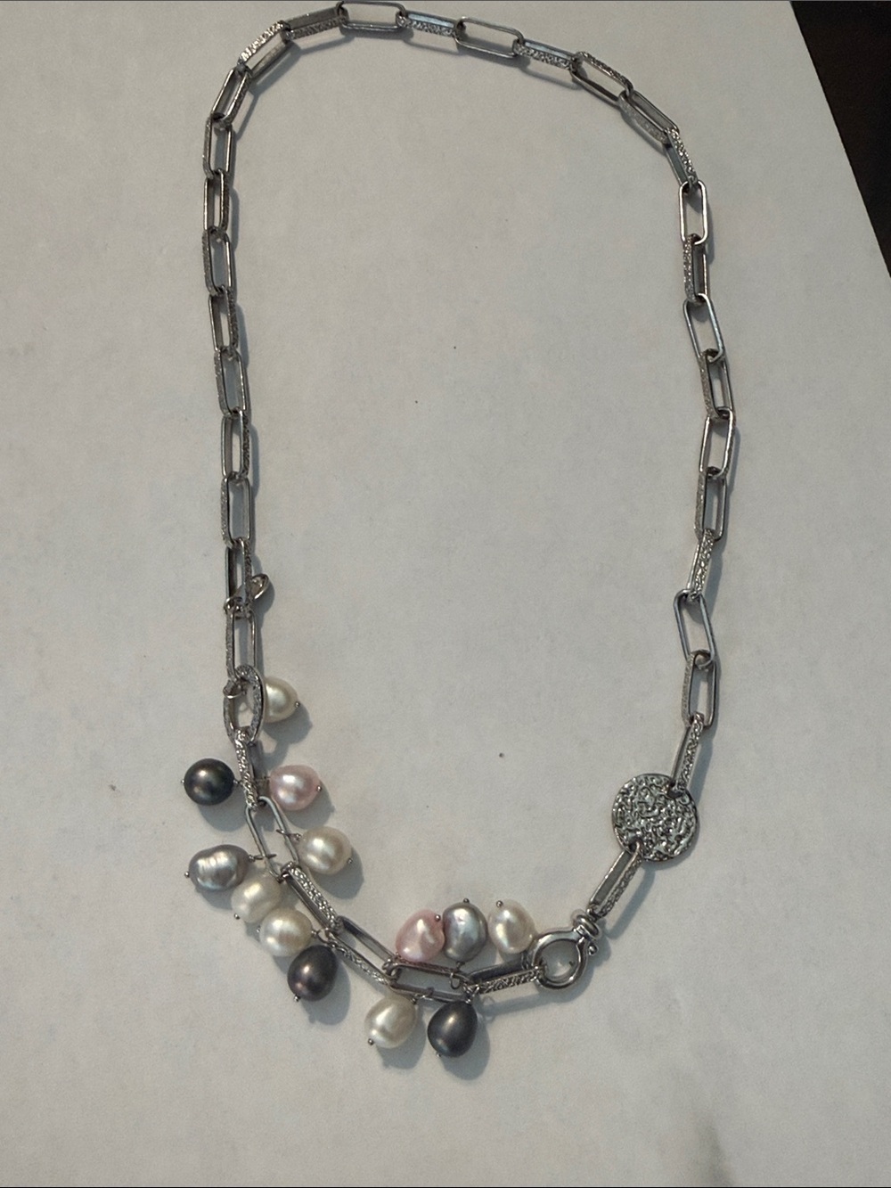 16in Silver Chain Necklace with Multicolor Freshwater Pearls